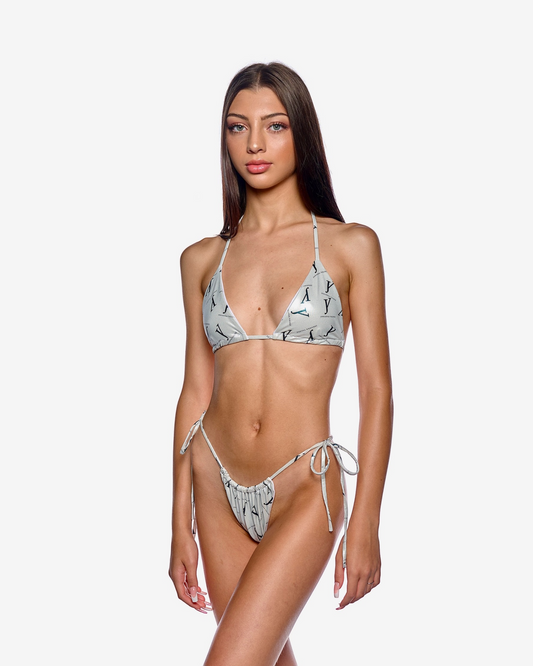 Bikini "Nicole" due pezzi bianco metallizzato con logo